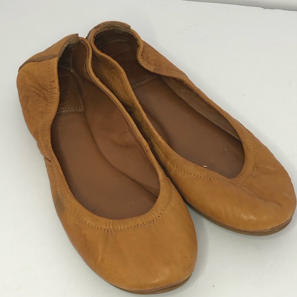 Tory Burch Eddie Tan Leather Ballet Flats Shoes Women’s Size 6.5 flaws